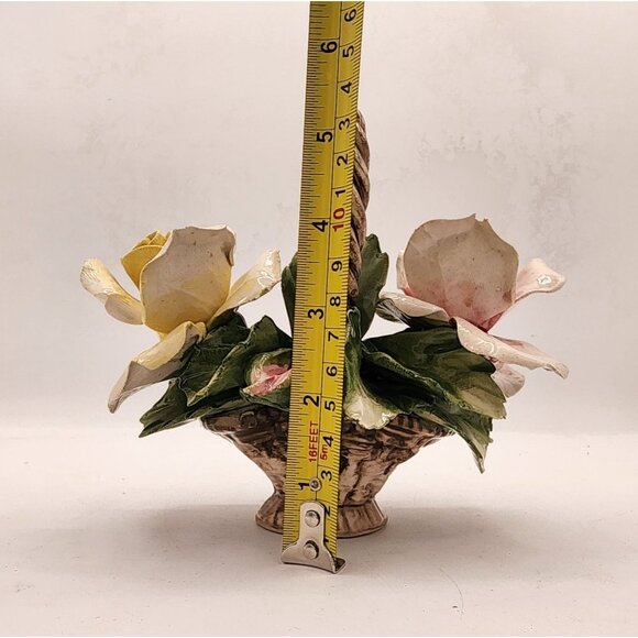 Large Vtg Nuova Capodimonte Fili Savastano Porcelain Roses In A Basket Italy - Picture 7 of 9